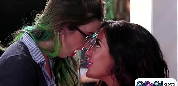  Girlfriends kiss and lick each other after hard day of work